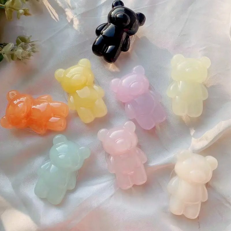 Custom 3d Bear Gemstone Heart Transparent Blank Finger Ring Mobile Cell Phone Grip Holder Stand