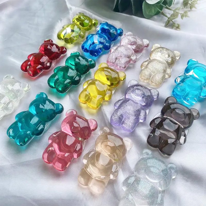 Custom 3d Bear Gemstone Heart Transparent Blank Finger Ring Mobile Cell Phone Grip Holder Stand