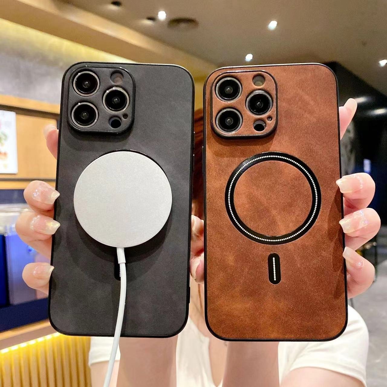Magnetic wireless Phone Case For iPhone 15 Pro max 15 13 12 14 Plus mobile phone case 14 Pro Max leather back protective cover