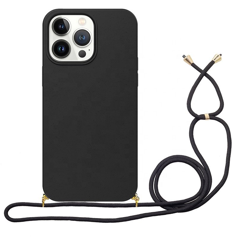 eco friendly recycle biodegradable plastic wheat straw tpu cell phone case anti shock lanyard for iPhone 14 Pro Max 15 Pro