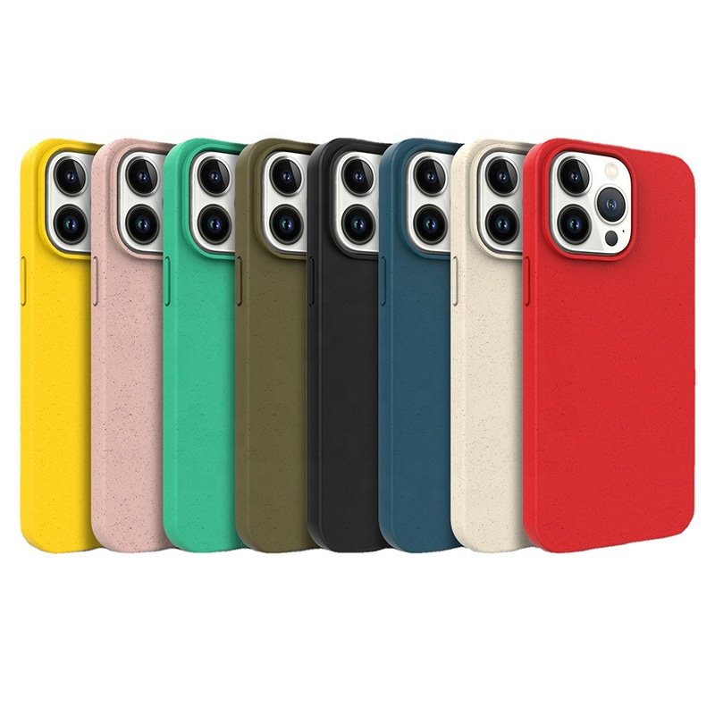 eco friendly recycle biodegradable plastic wheat straw tpu cell phone case anti shock lanyard for iPhone 14 Pro Max 15 Pro