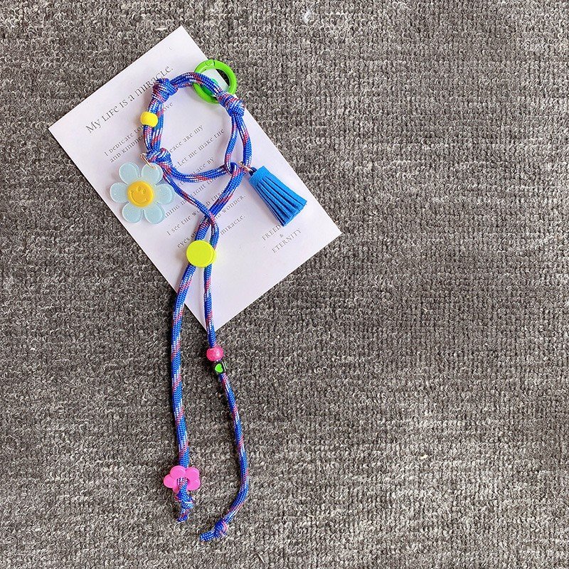 Hand-Woven Keychain Flower Braided Rope Mobile Phone Chain Bracelet Wrist Strap Keychain Bag Pendant