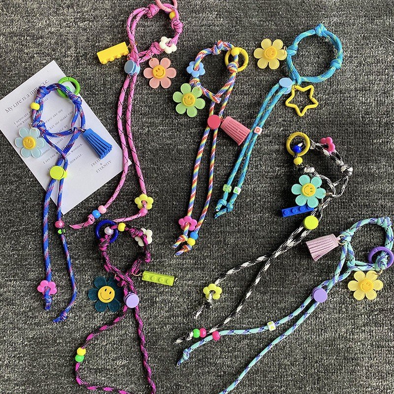 Hand-Woven Keychain Flower Braided Rope Mobile Phone Chain Bracelet Wrist Strap Keychain Bag Pendant