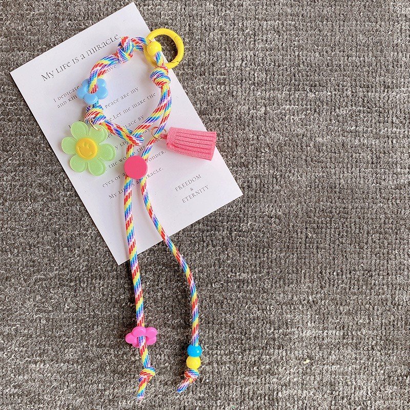 Hand-Woven Keychain Flower Braided Rope Mobile Phone Chain Bracelet Wrist Strap Keychain Bag Pendant