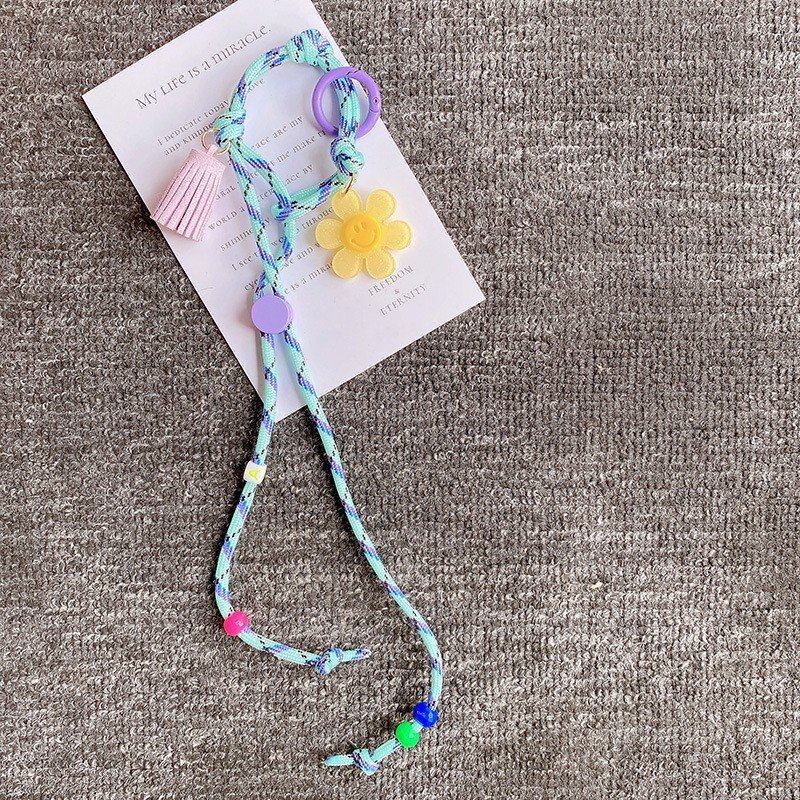 Hand-Woven Keychain Flower Braided Rope Mobile Phone Chain Bracelet Wrist Strap Keychain Bag Pendant