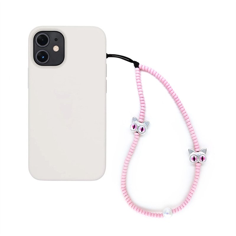 Luoyan Anti-lost Diy Beaded Lanyard Phone Strap With Black Cat Charm Ball Beads Beaded Phone Chain Lanyard For Women Girl's