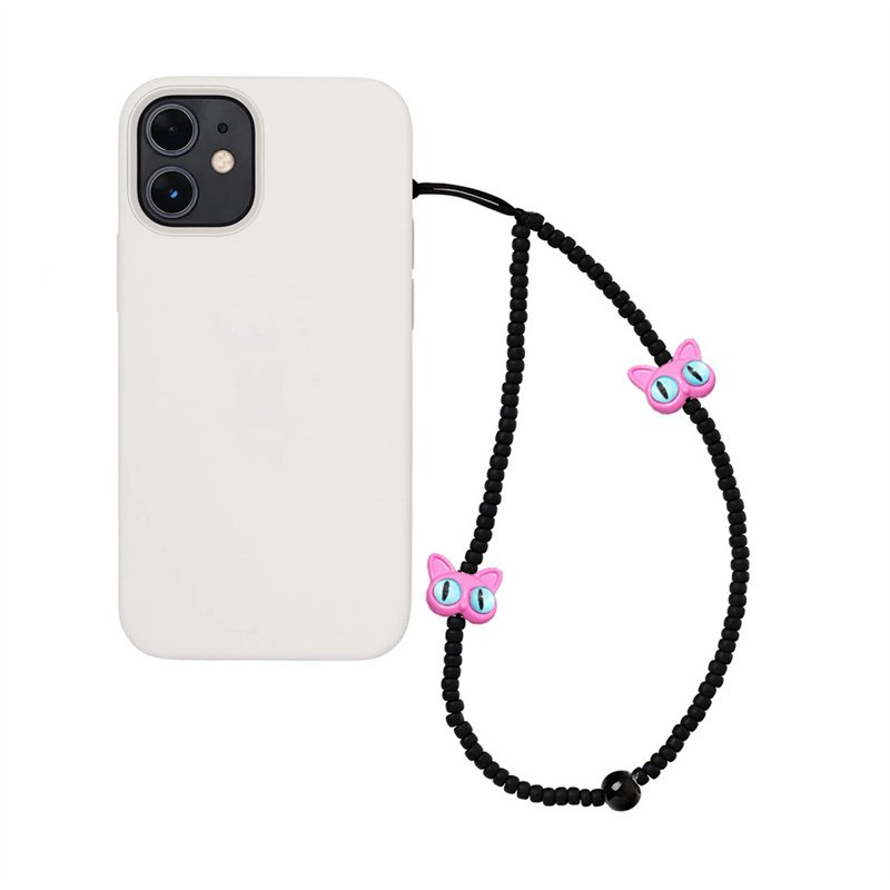 Luoyan Anti-lost Diy Beaded Lanyard Phone Strap With Black Cat Charm Ball Beads Beaded Phone Chain Lanyard For Women Girl's