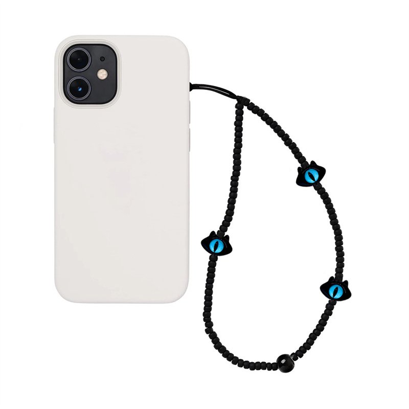 Luoyan Anti-lost Diy Beaded Lanyard Phone Strap With Black Cat Charm Ball Beads Beaded Phone Chain Lanyard For Women Girl's