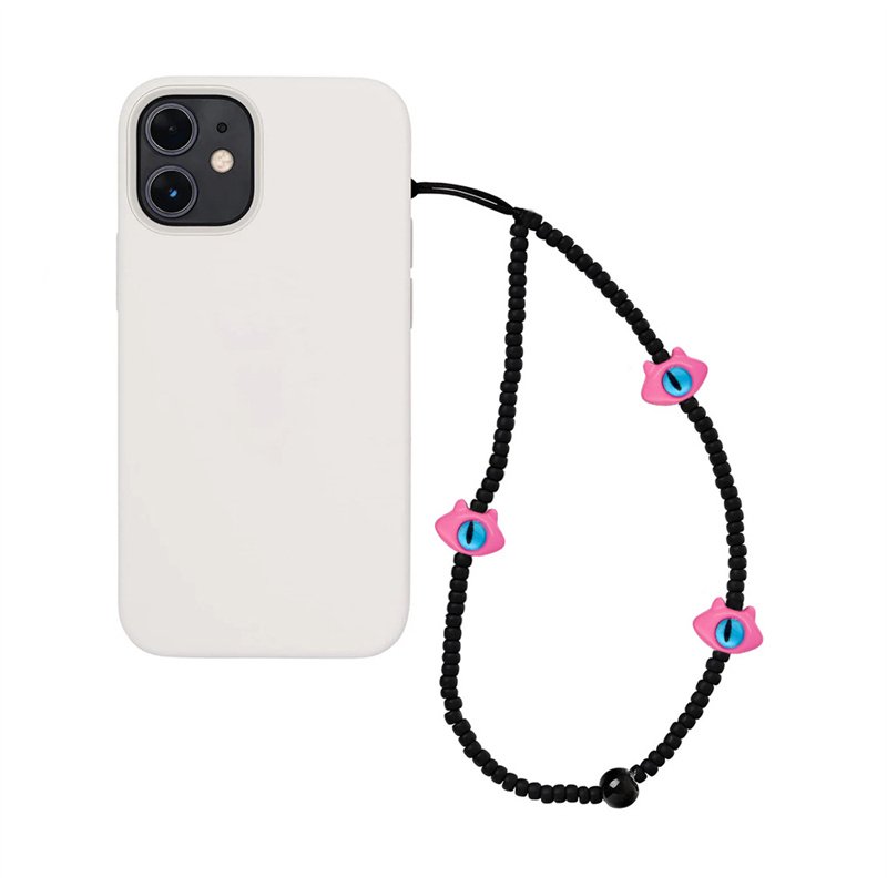 Luoyan Anti-lost Diy Beaded Lanyard Phone Strap With Black Cat Charm Ball Beads Beaded Phone Chain Lanyard For Women Girl's