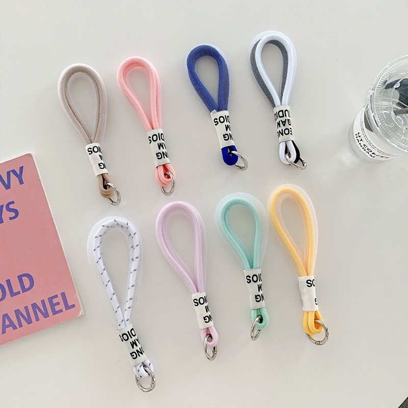 Color Blocking Knotted Mobile Phone Hanging Rope Durable Polyester Woven Hanging Rope Detachable Keyring Anti-Lost Phone Case