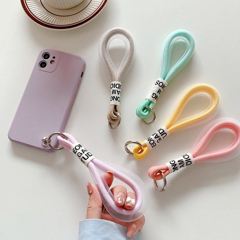 Color Blocking Knotted Mobile Phone Hanging Rope Durable Polyester Woven Hanging Rope Detachable Keyring Anti-Lost Phone Case