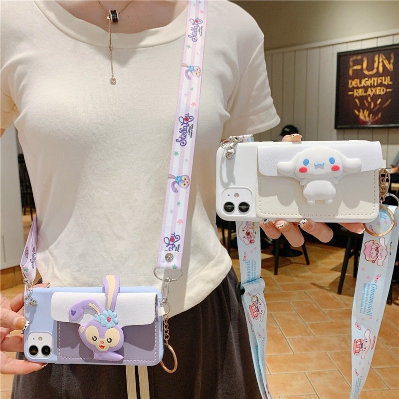 Cute Crossbody Stellalou Wallet Silicone Mobile Phone Case For iPhone 16 15 14 13 12 11 Pro max cartoon Shockproof Back cover
