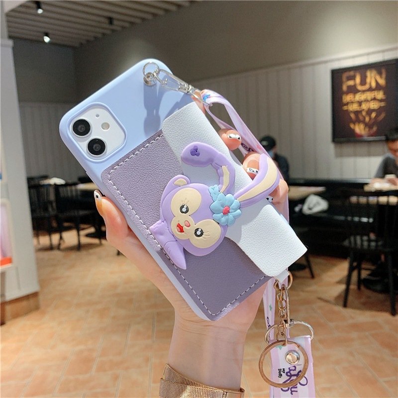 Cute Crossbody Stellalou Wallet Silicone Mobile Phone Case For iPhone 16 15 14 13 12 11 Pro max cartoon Shockproof Back cover