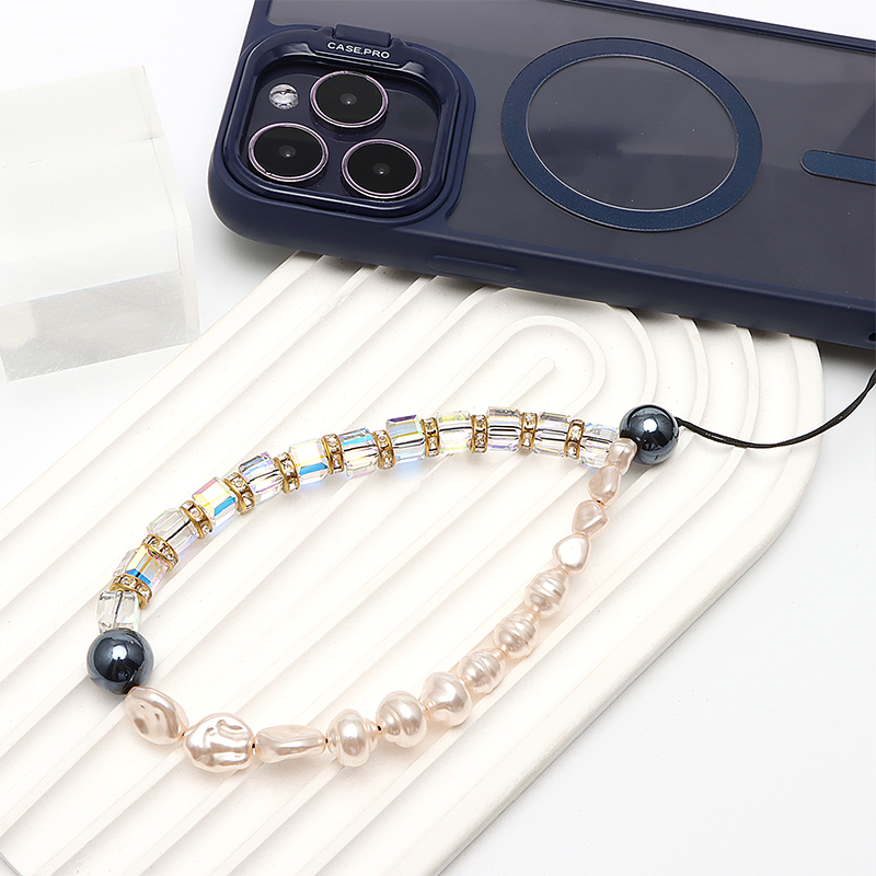 Cell Phone Lanyard Colorful Pearls Mobile Beaded Phone Charm Wrist Strap for Women