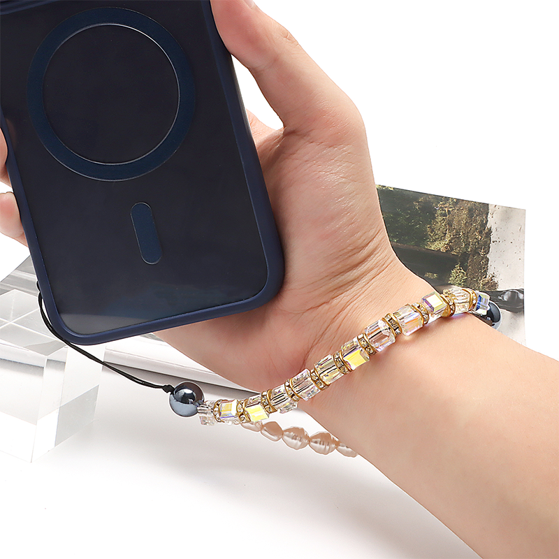 Cell Phone Lanyard Colorful Pearls Mobile Beaded Phone Charm Wrist Strap for Women