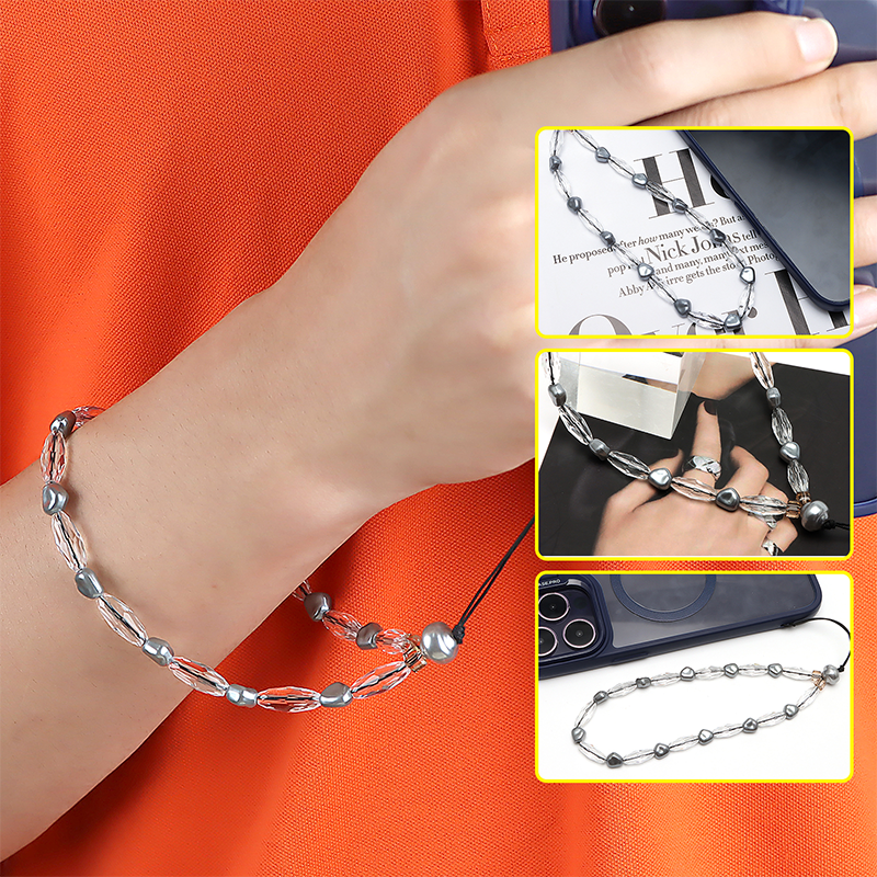 Cell Phone Lanyard Colorful Pearls Mobile Beaded Phone Charm Wrist Strap for Women