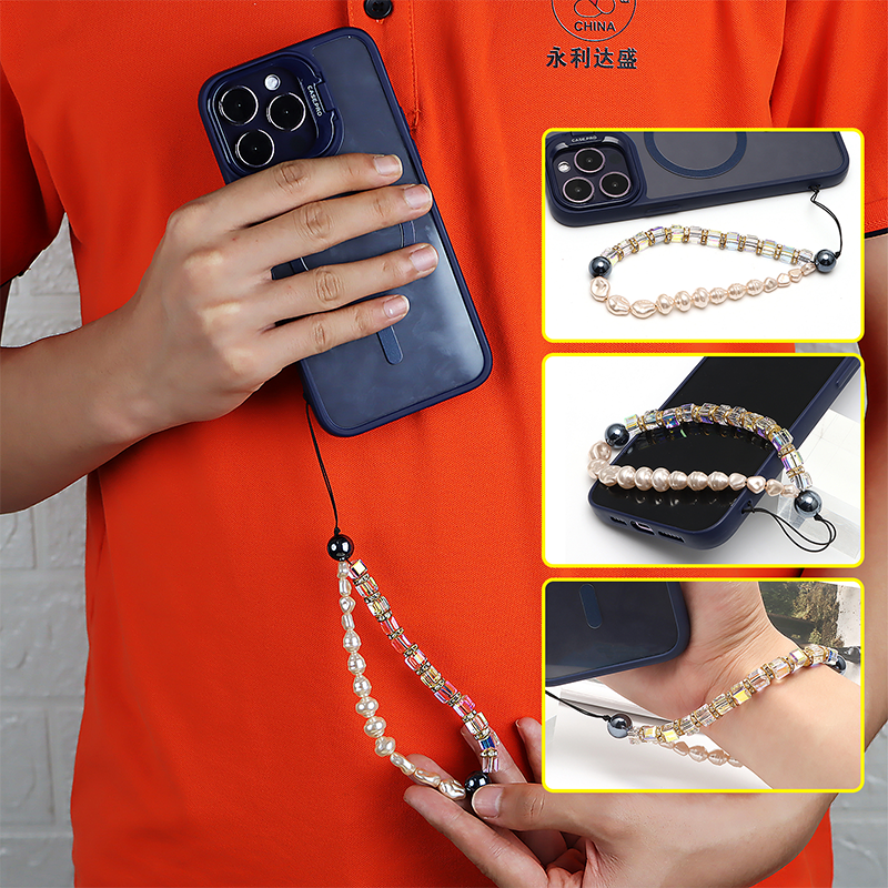 Cell Phone Lanyard Colorful Pearls Mobile Beaded Phone Charm Wrist Strap for Women