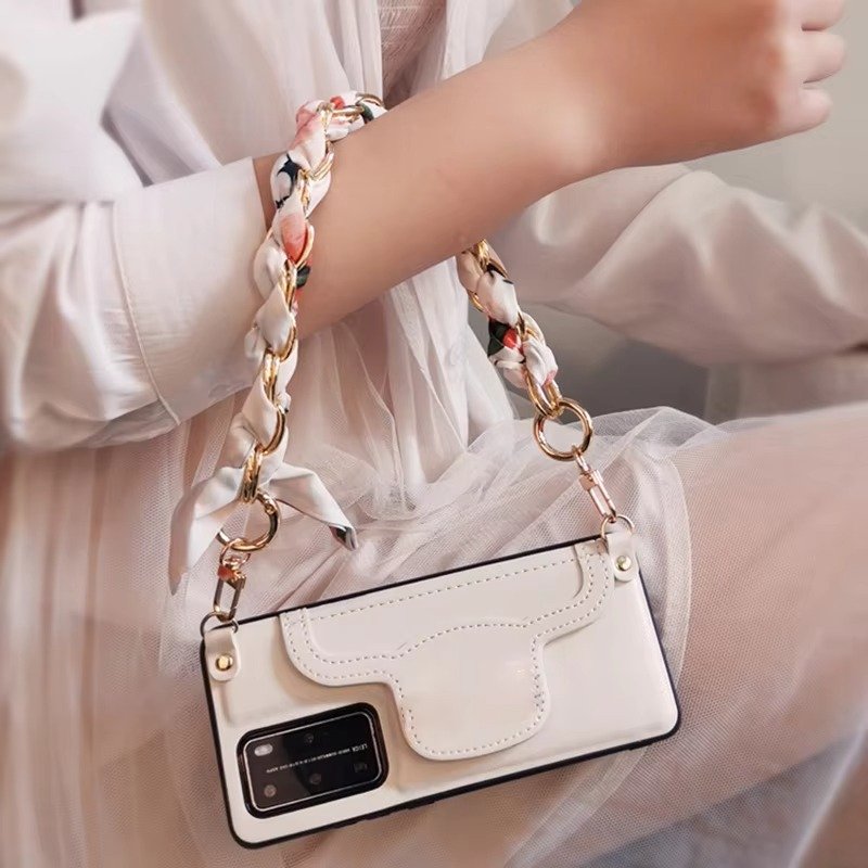 Wholesale Creative Luxury Silk Scarves Metal Chain For Handbag Lanyard Portable Short Chain Strap For Phone Wrist Strap