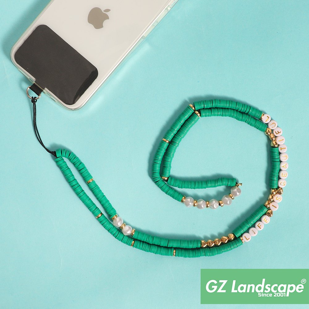 Custom letters bohemia handmade polymer clay cell phone chain decorate diy pearl crystal mobile phone charms strap