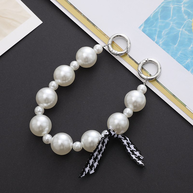 New Round Gold Pearl Portable Chain For Mobile Phone Case Handmade Manual Beaded Hand Smartphone Strap Lanyard Phone Chain Pearl