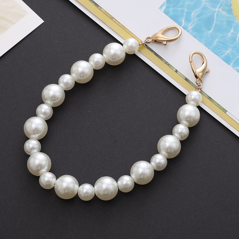 New Round Gold Pearl Portable Chain For Mobile Phone Case Handmade Manual Beaded Hand Smartphone Strap Lanyard Phone Chain Pearl