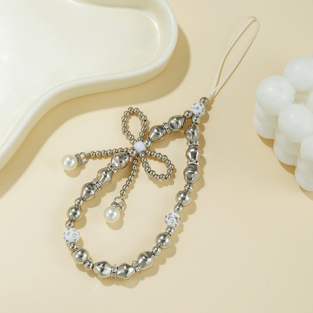 Fragrant INS Pearl Mobile Phone Chain Beaded Lanyard And CCD Pearl Bowknot Camera Pendant For Women