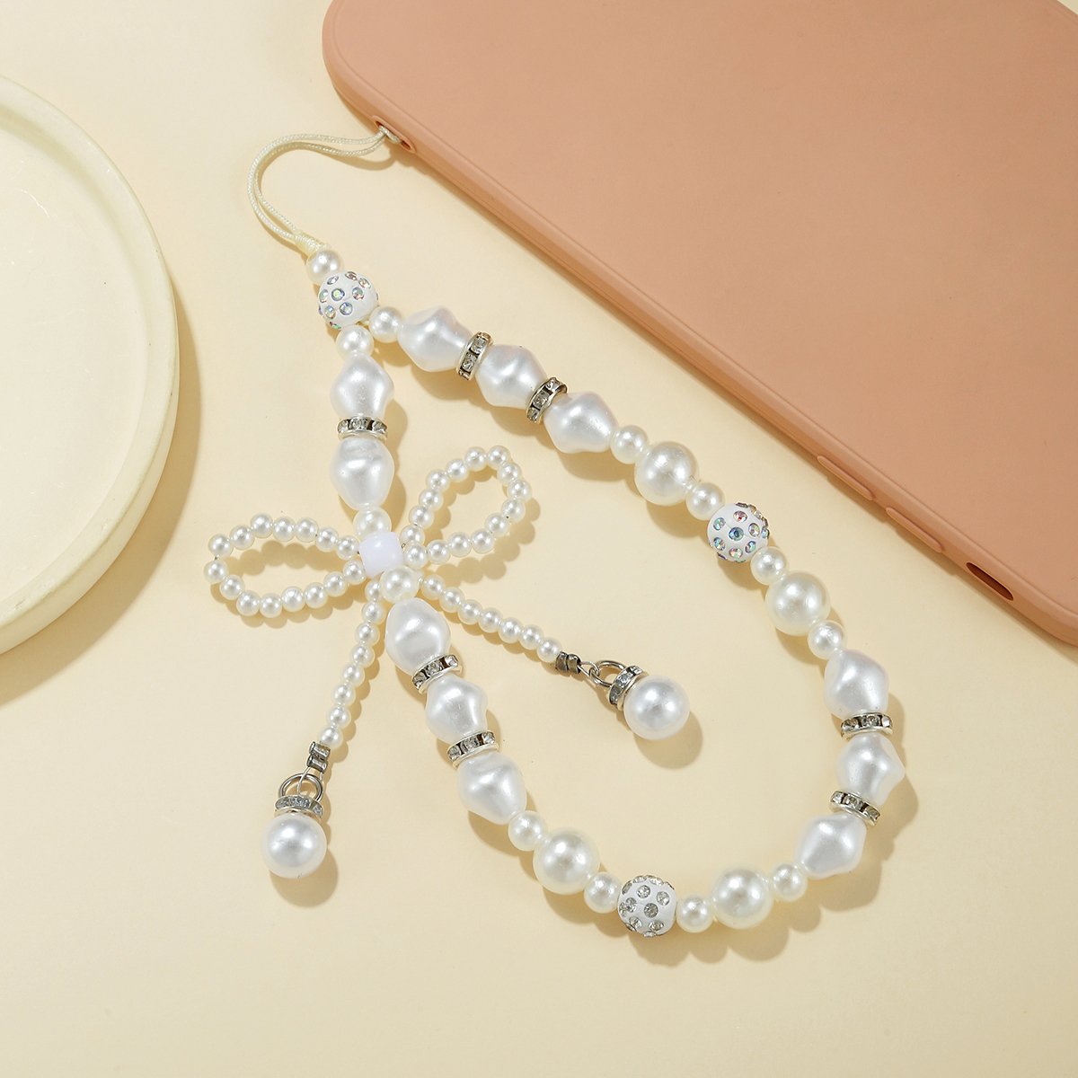 Fragrant INS Pearl Mobile Phone Chain Beaded Lanyard And CCD Pearl Bowknot Camera Pendant For Women
