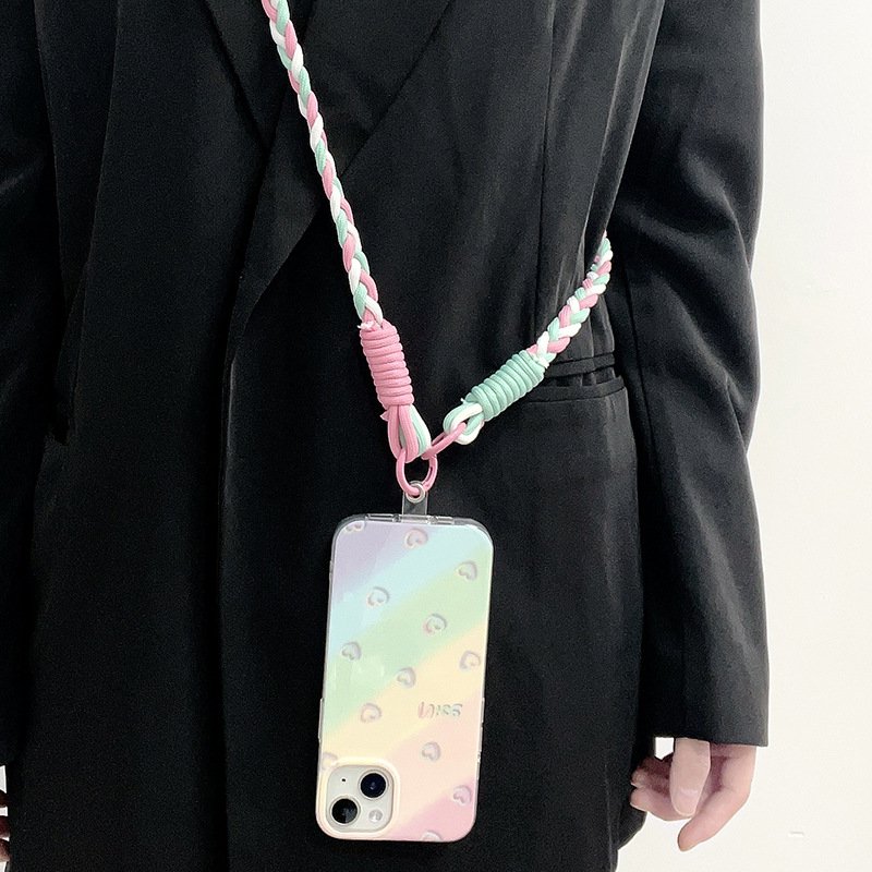 Colorful Woven Phone Lanyard Long Neck Strap for Crossbody Use with Patch Label Anti Lost Mobile Phone Strap