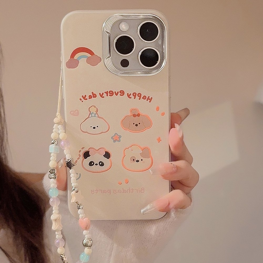 New Arrived Hot Sale Low Moq Colorful Cute Cartoon Mobile Phone Covers For iPhone 13 14 15 Pro Max Cases With Phone Holder Strap