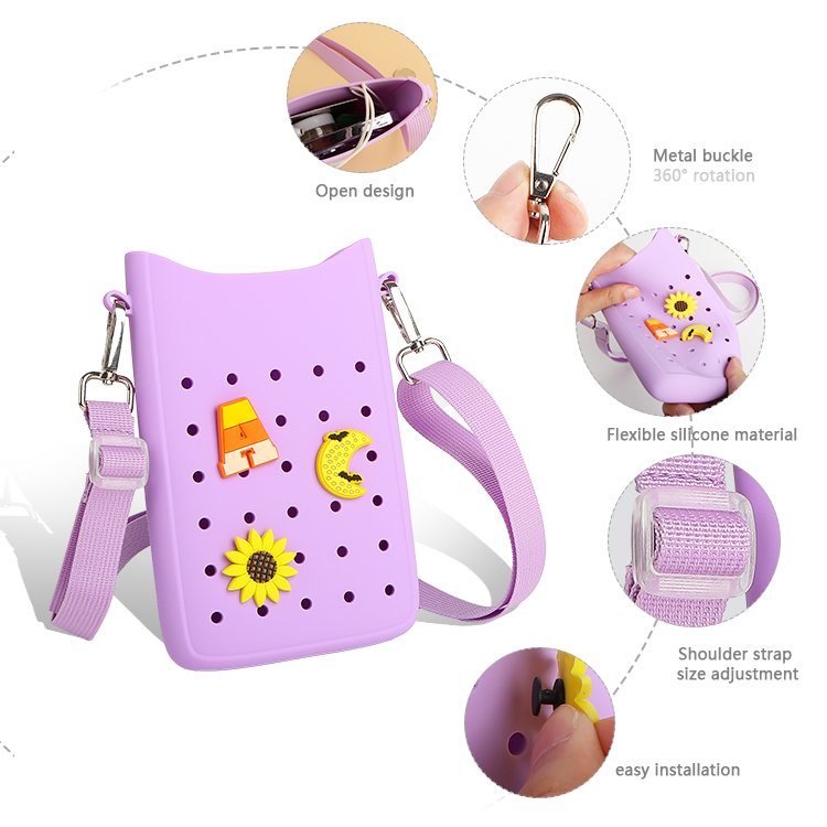 Wholesale Fashion Candy Color Mobile Phone Shoulder Beach Croc Hole Bag Silicone Crossbody Small Bag
