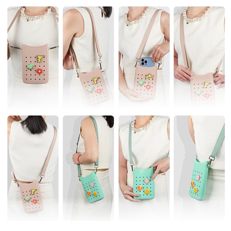 Wholesale Fashion Candy Color Mobile Phone Shoulder Beach Croc Hole Bag Silicone Crossbody Small Bag
