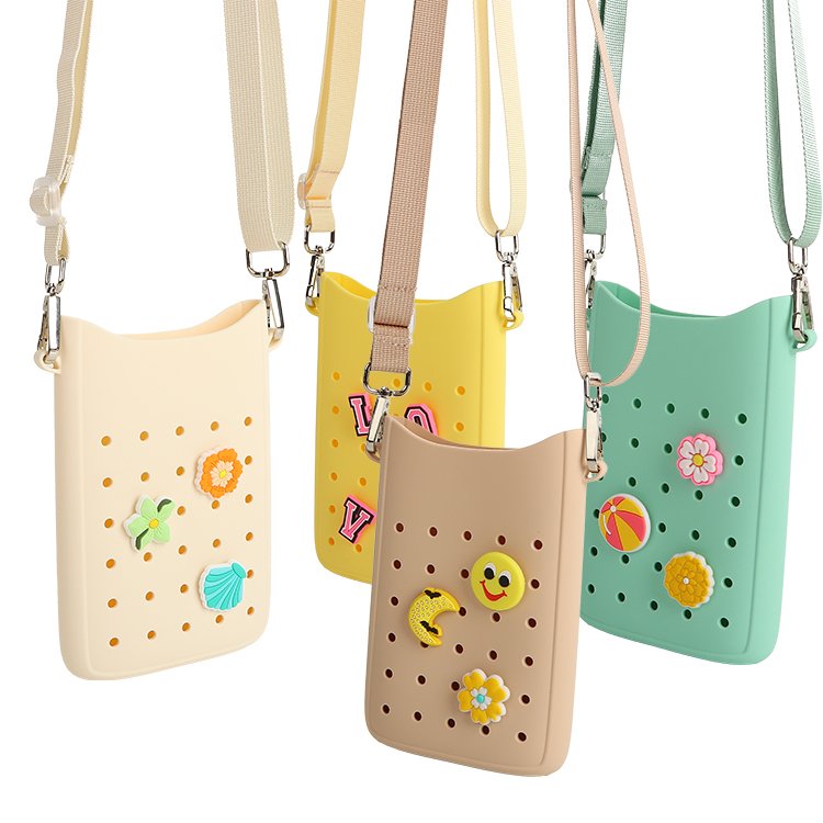 Wholesale Fashion Candy Color Mobile Phone Shoulder Beach Croc Hole Bag Silicone Crossbody Small Bag