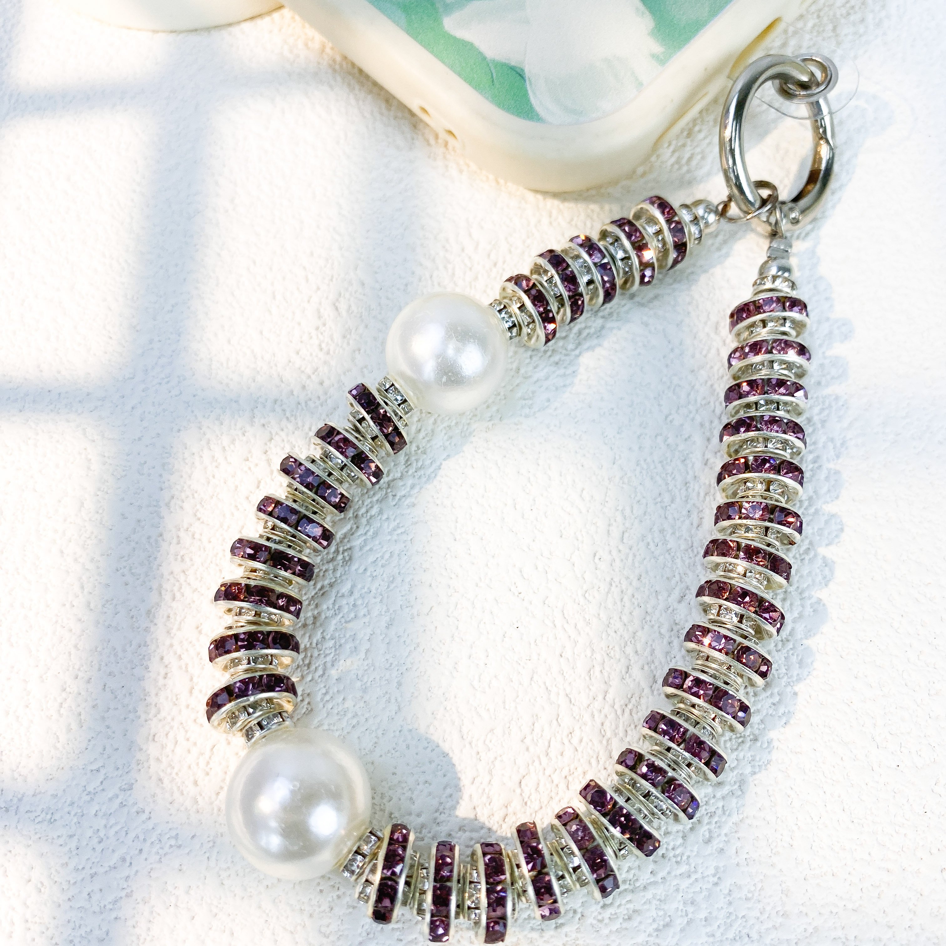 Hot Selling Glitter Diamond Pearl Phone Chain Crystal Beaded Wrist Bracelet Luxury Rhinestone Lanyard for Women and Girls