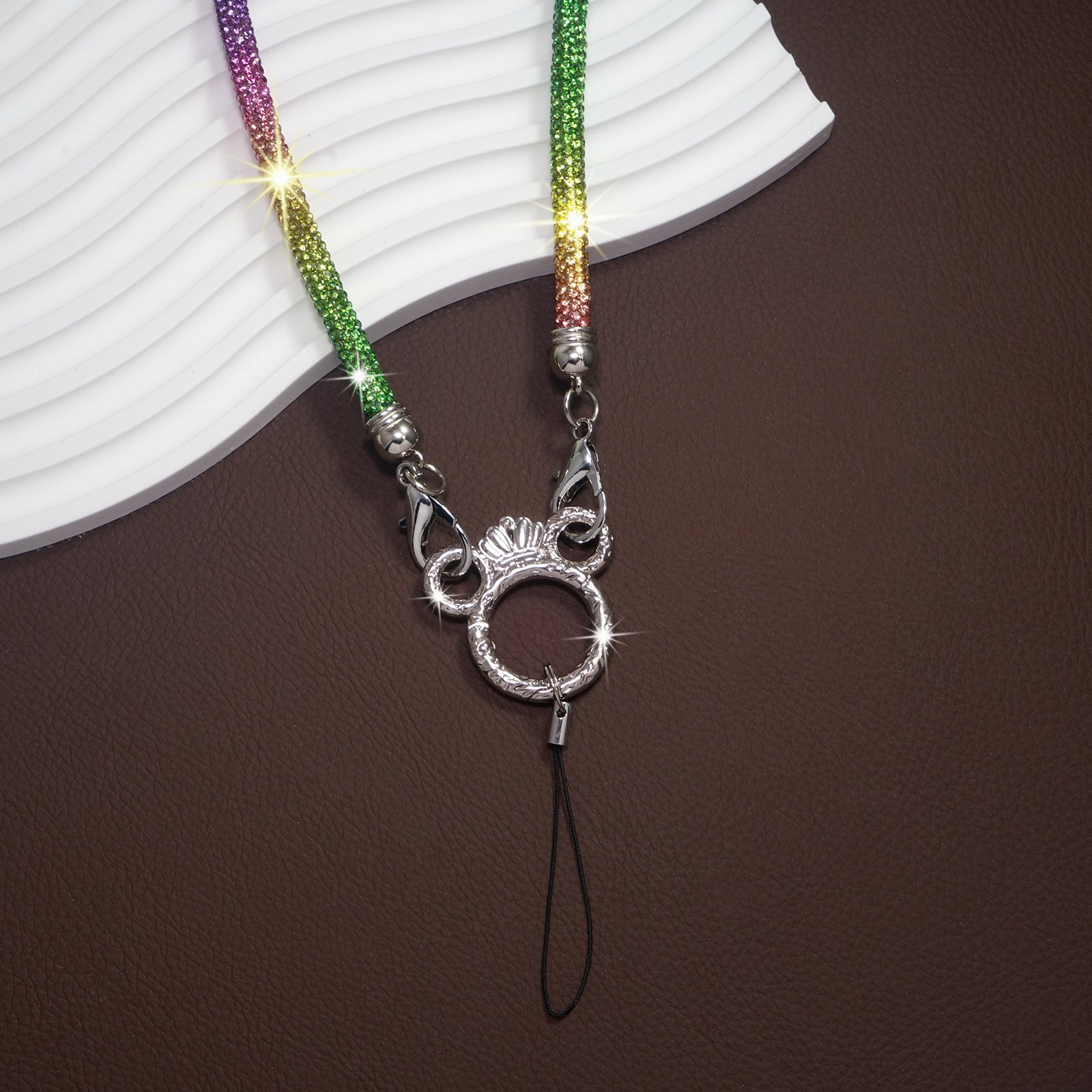 Mobile Phone Case Crown Buckle Rhinestone Trim Cotton Core Base Crossbody long Neck Shoulder Cord Lanyard Strap Pendant Chain
