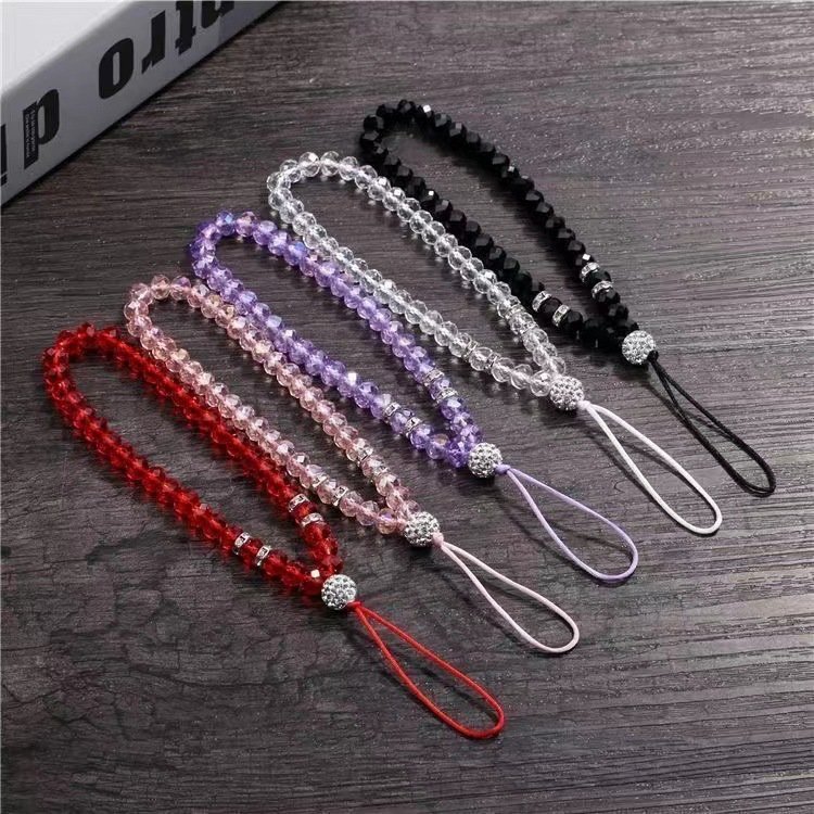 Cute Crystal Beads Phone Strap Charm Cell Phone Accessories Chain Wrist Strap Bracelet For Girls Mobile Phone