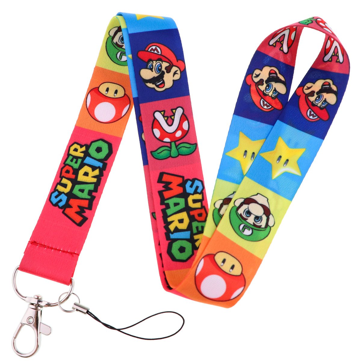 Wholesale Anime Design Mobile Game Mario Mushroom Plumber Lanyard Anime ID Card Key Phone Keychain Lanyards