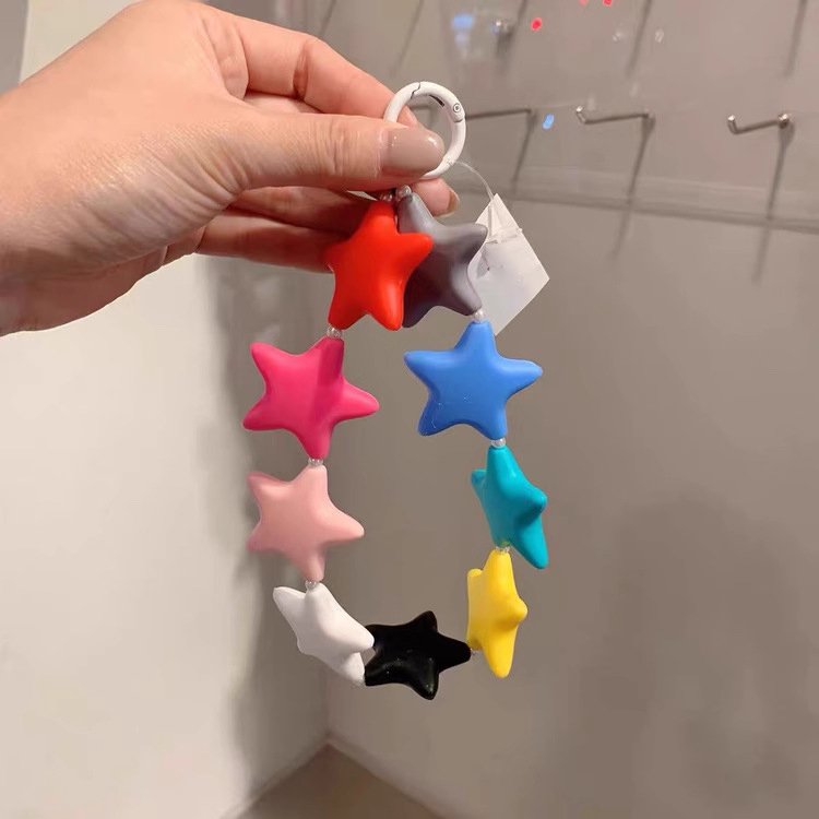Colorful Girls Cell Wrist Strap Cute Phone Chain Silicone Stars Mobile Phone Lanyard Chain Accessories For iPhone Case