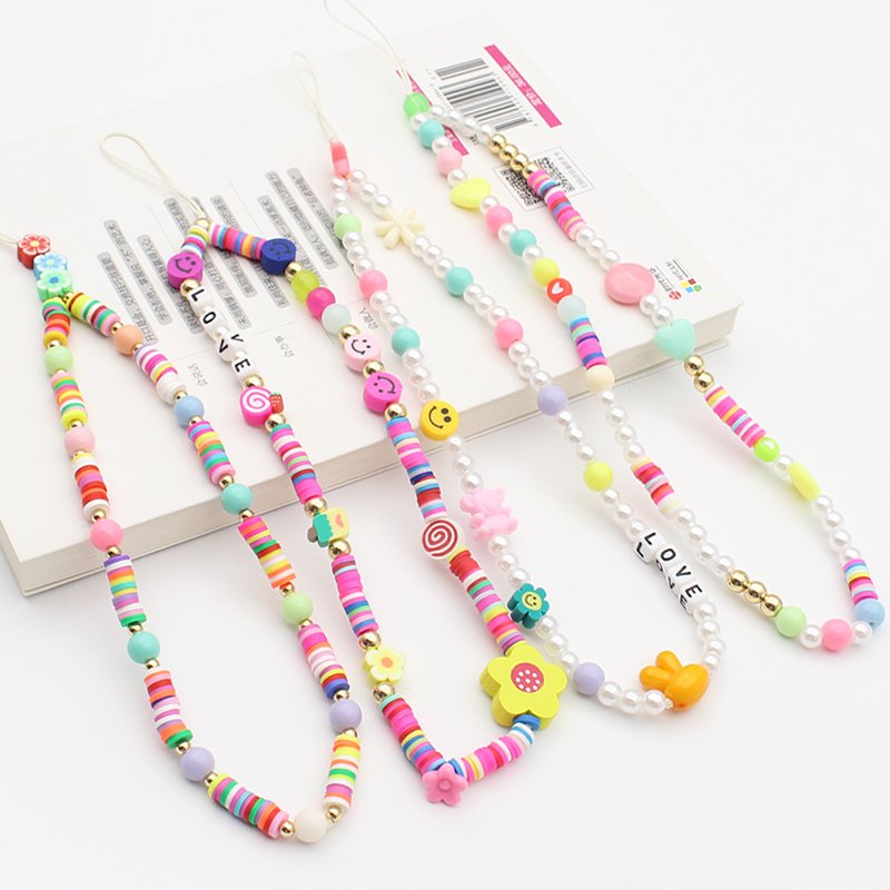 New style cellphone strap Handmade Beaded Phone Lanyard Wrist Strap beads Chain Soft Ceramic pearl Anti Lost Mobile Phone Chain