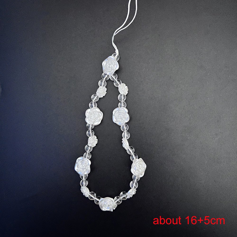 Universal Phone Case Hanging Rope White Flower Mobile Phone Lanyard Strap Sweet Butterfly Pendant Pearl Beads Phone Chain Strap
