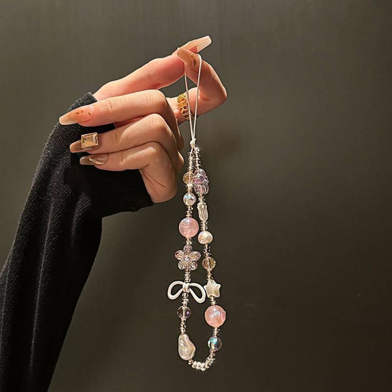 Butterfly Clear Bead Phone Strap Charm Chain Knot Cellphone Lanyard Keychain Bag Camera Bowknot Pendant For Airpods Cover
