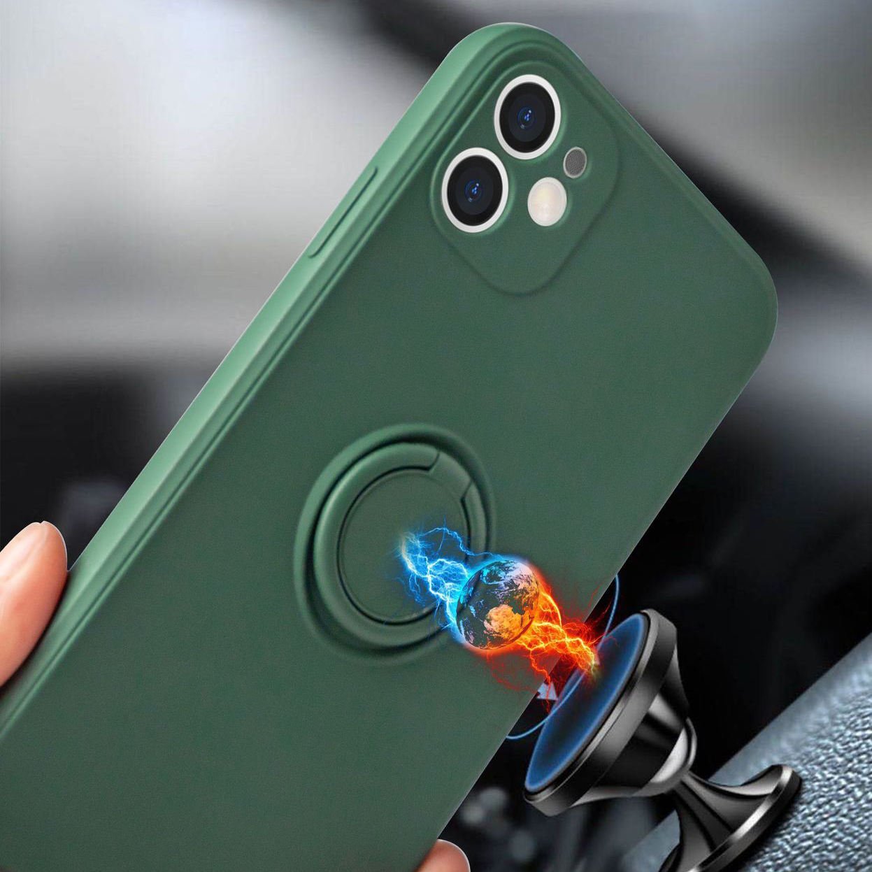 For iPhone Silicone Case Aluminum Ring Solid Color Phone Case with Ring Holder for iPhone 13 14 15 16 Pro Max Case with 360 Ring