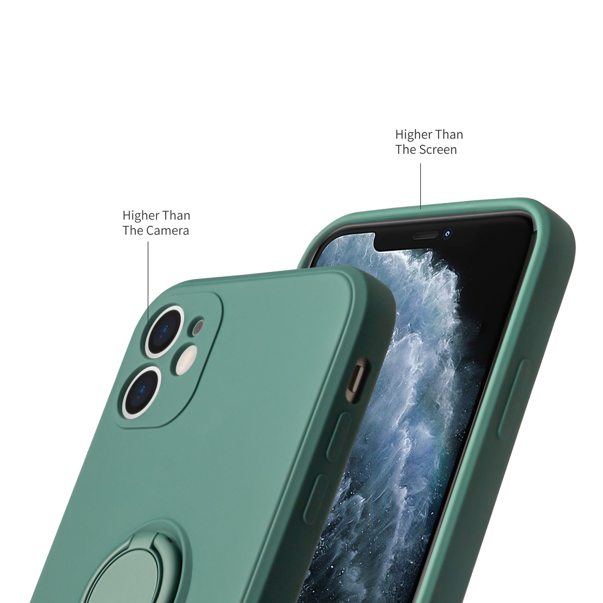 For iPhone Silicone Case Aluminum Ring Solid Color Phone Case with Ring Holder for iPhone 13 14 15 16 Pro Max Case with 360 Ring