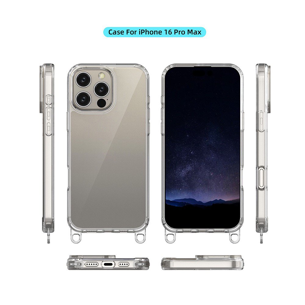For iPhone 16 Clear Transparent Case Anti Yellow Mobile Phone Case For iPhone 15 Pro Max With Detachable Strap Loop Holes Case