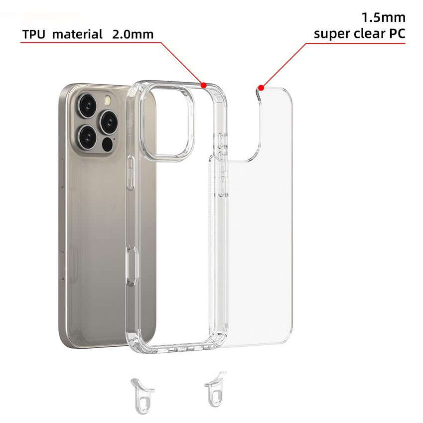 For iPhone 16 Clear Transparent Case Anti Yellow Mobile Phone Case For iPhone 15 Pro Max With Detachable Strap Loop Holes Case