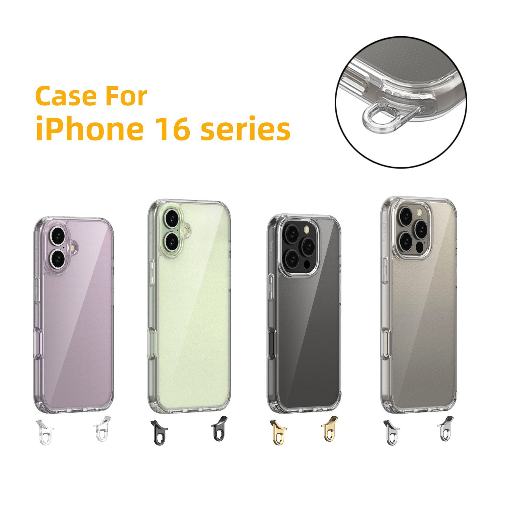 For iPhone 16 Clear Transparent Case Anti Yellow Mobile Phone Case For iPhone 15 Pro Max With Detachable Strap Loop Holes Case