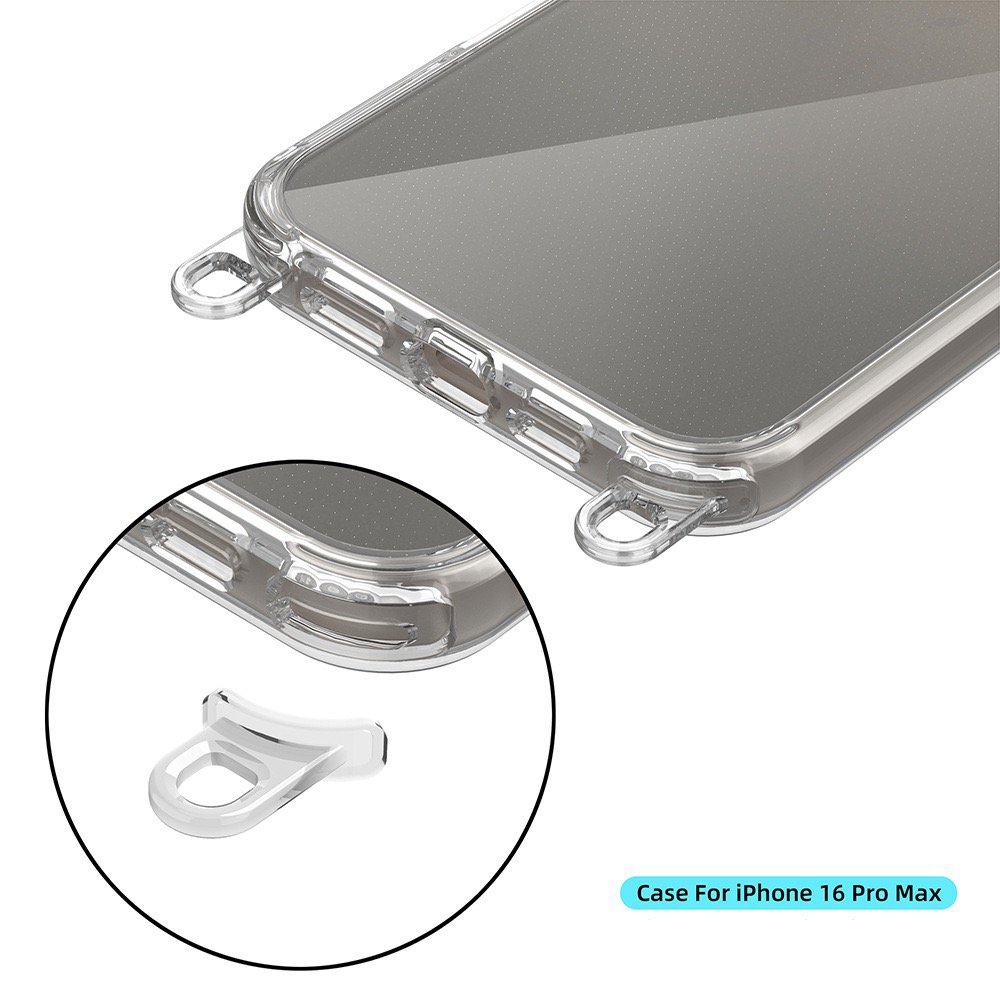 For iPhone 16 Clear Transparent Case Anti Yellow Mobile Phone Case For iPhone 15 Pro Max With Detachable Strap Loop Holes Case