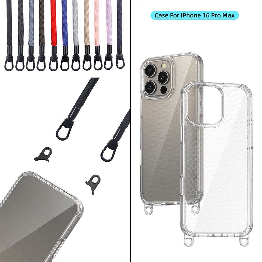 For iPhone 16 Clear Transparent Case Anti Yellow Mobile Phone Case For iPhone 15 Pro Max With Detachable Strap Loop Holes Case