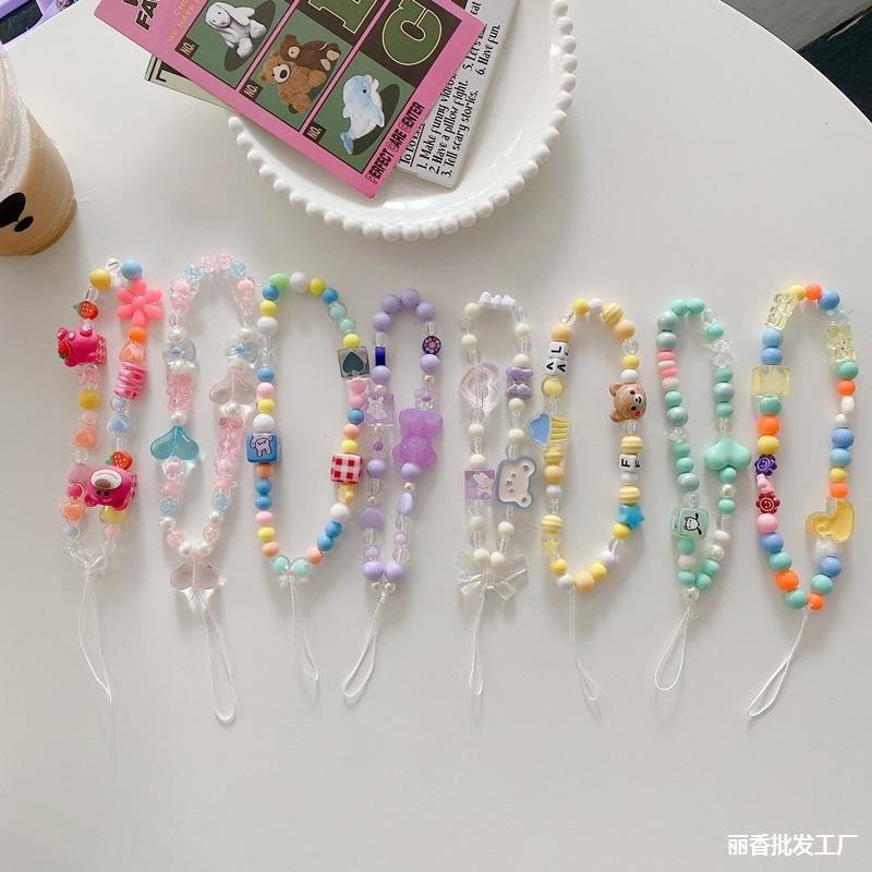Mobile Phone Strap Women's Beaded Handheld Wrist Strap Pendant Phone Case Anti Losslanyard CCD Camera Pendant