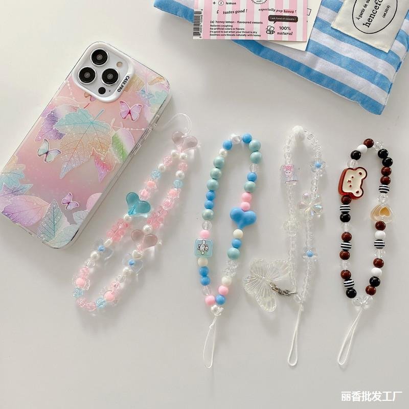 Mobile Phone Strap Women's Beaded Handheld Wrist Strap Pendant Phone Case Anti Losslanyard CCD Camera Pendant