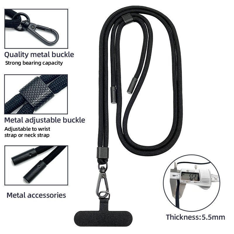 Hot Wholesale Double-Ended Jacquard Lanyard Colorful Crossbody Phone Strap with Metal Buckle Adjustable Polyester Elastic